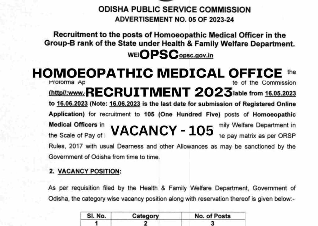 OPSC Homoeopathic Medical Officer Recruitment 2023