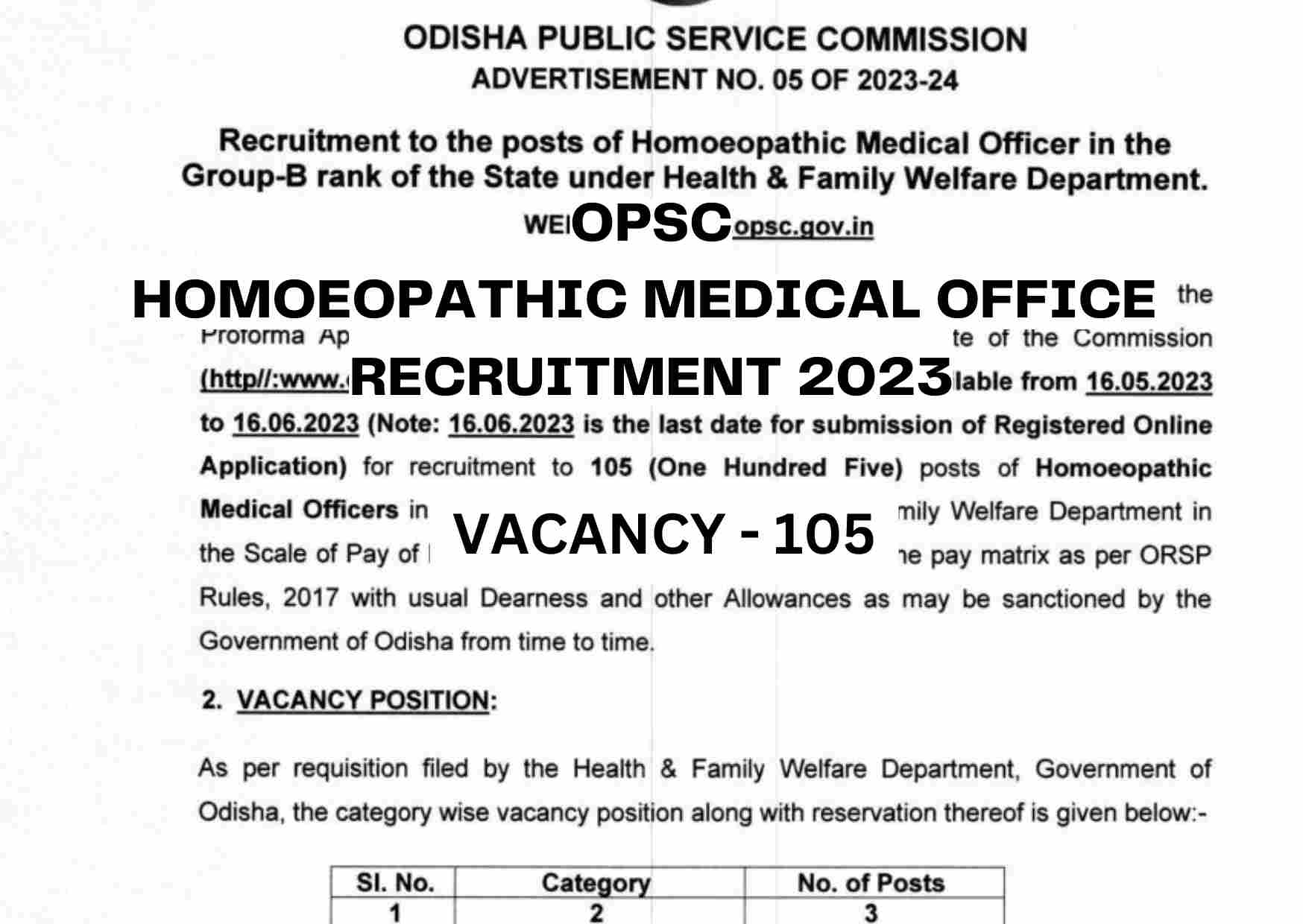 OPSC Homoeopathic Medical Officer Recruitment 2023